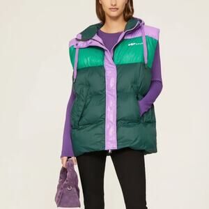 OOF Colorblock Oversized Puffer Vest in Green Purple Size 44 US Size 8